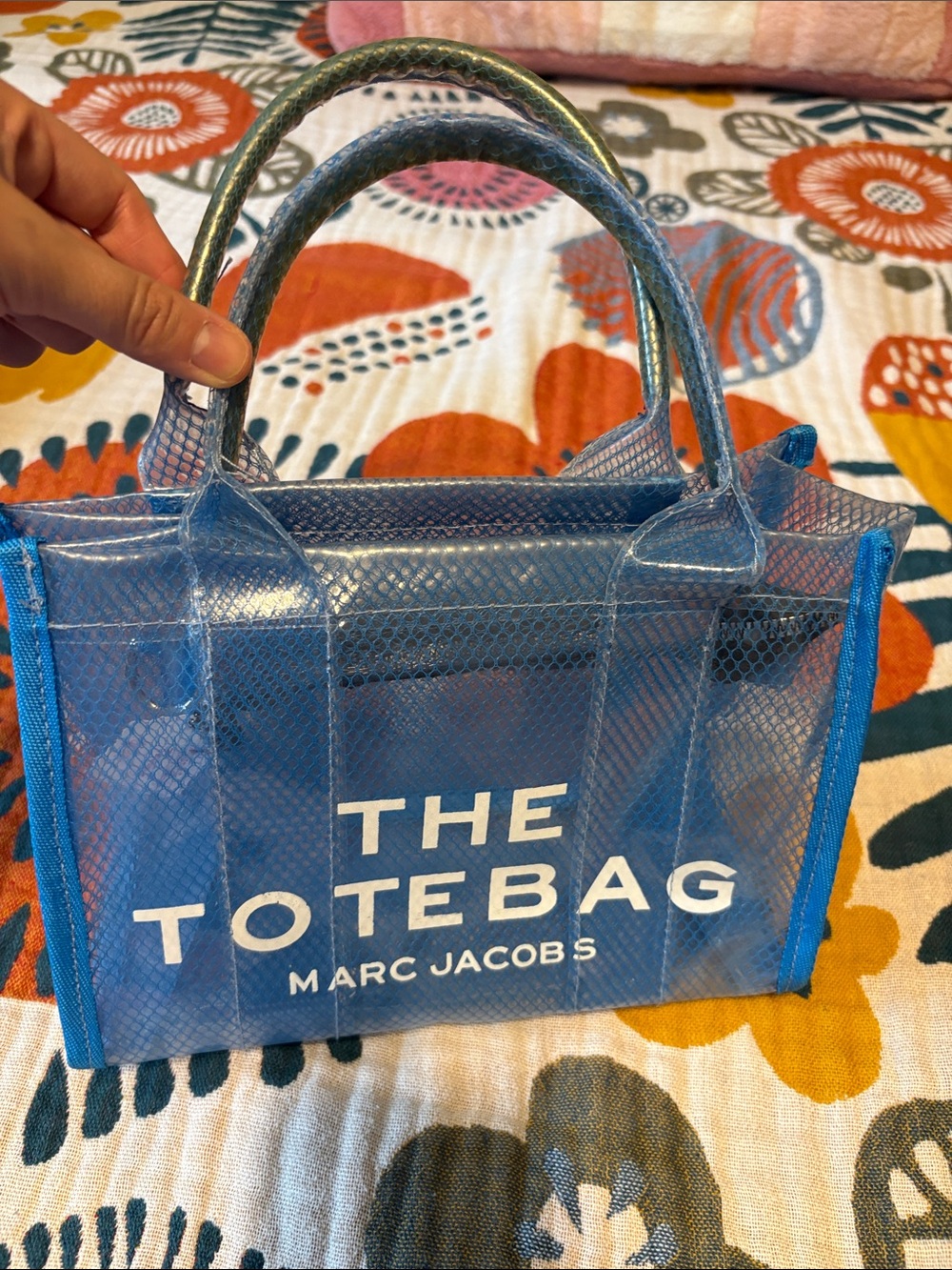 Marc Jacobs Blue clear mesh small Tote with White Logo